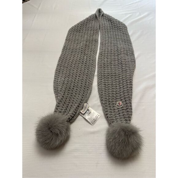 Moncler Grey Wool Pom Pom Scarf Size XS - Picture 1 of 6